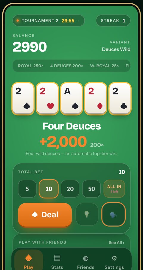 Four deuces on the Deuces Wild machine, paying two thousand.