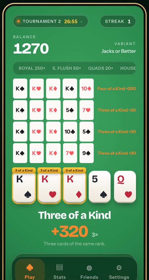 Five hands drawn at once from a single set of held cards.
